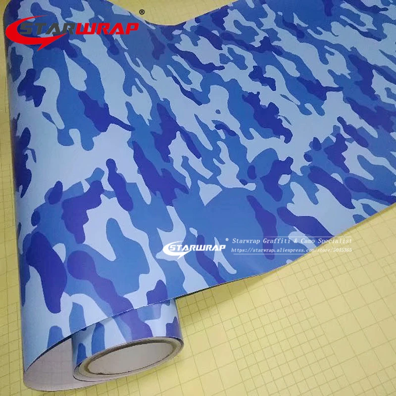 Starwrap Pvc Material Blue Self-adhesive Army Camouflage Car Sticker Wrap Vinyl Film Roll Sheet Camo Bomb Stickers For Car
