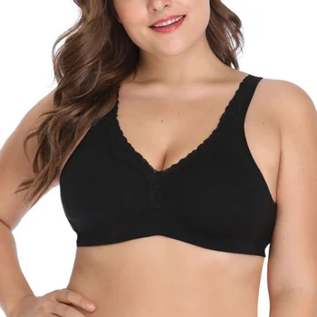 

Women Casual Solid Color Lace Edge Without Steel Ring Sports Bra Large Size New