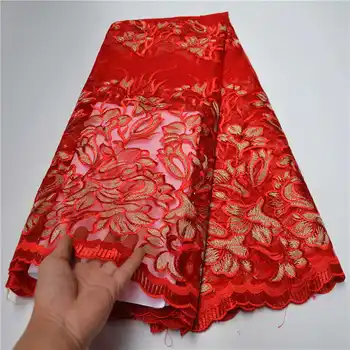 

French Net Lace Fabric 2020 Latest Red Color African Embroidery Tulle Lace Fabric Cheap and light mesh material PSA40-1