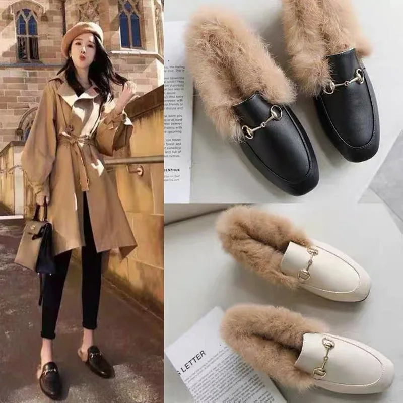 

loafers for women 2021 Winter New Wear Single Layer Shoes Women's Flat Fashionable All-Match Cotton Shoes Fleece-Lined Peas Shoe