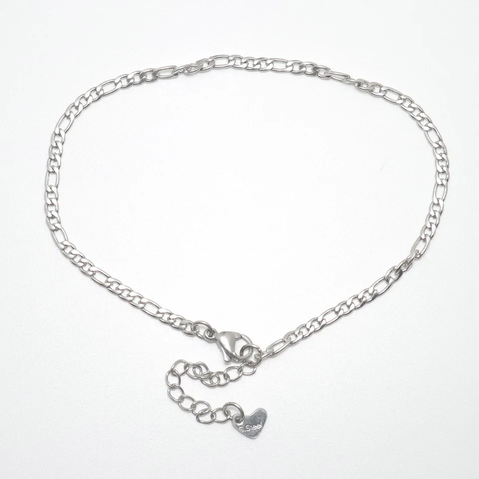 304 Stainless Steel Anklet For Women Men Silver Color Heart Chain