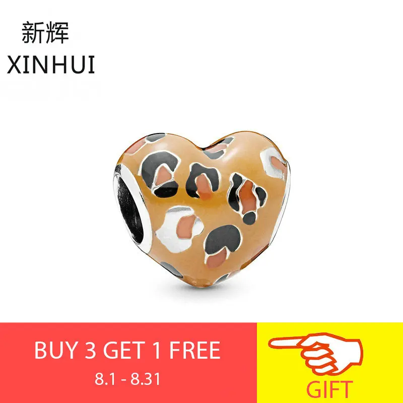 

XINHUI NEW Arrival 100% Genuine 925 Sterling Silver SPOTTED HEART CHARM Bead Fit Bracelet For Women party Jewelry Best Gifts