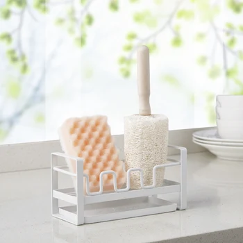 

Kitchen Sponge Holder With Strainer Wrought Iron Sponge Drain Storage Rack Household Kitchen Cleaning Rag Sink Countertop Rack
