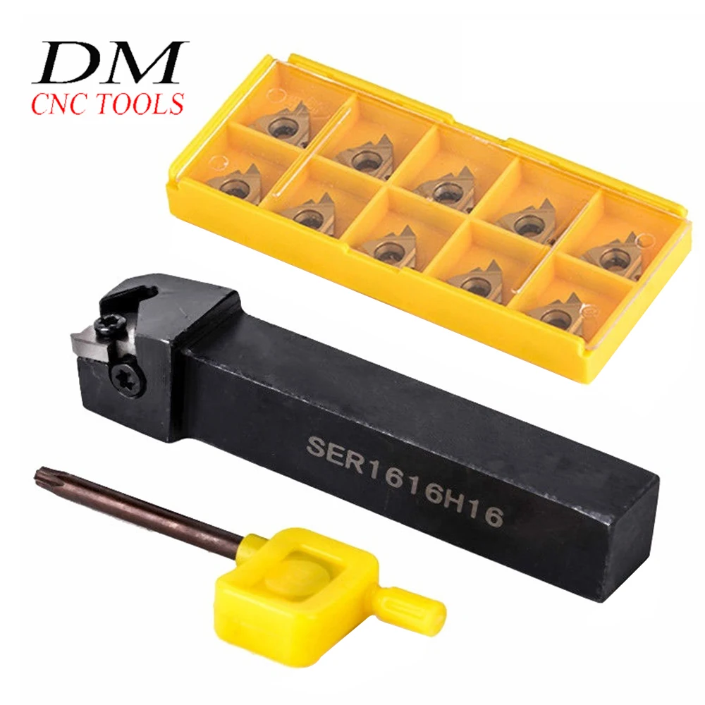 

1pcs SER1616H16 External Threading Turning Tool CNC Lathe Cutting Tool+10pcs 16ER AG60 Carbide Inserts