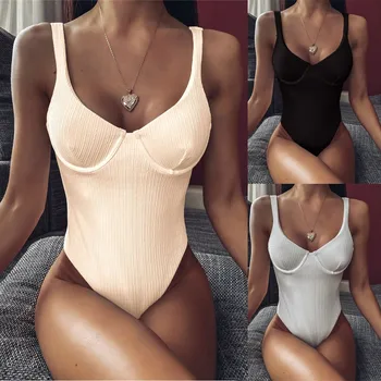 

2020 New Women Solid Color Jumpsuit Push-Up Bathing Suit Padded Female Intimates Wire Free Tankinis Wire Free Lady Traje de baño