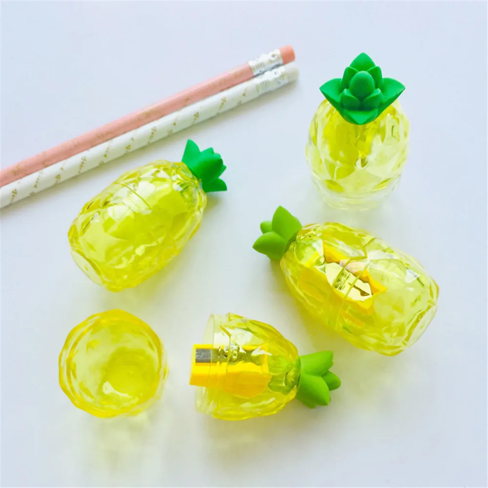 

Cute Yellow Pineapple Shape Pencil Sharpener Kawaii Stationery Portable Manual Pencil Cutter Kids Gifts School Office Supplies