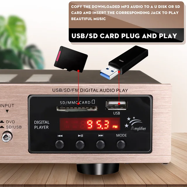 SUNBUCK bluetooth 5 Channel FM 2200W 220V Amplifier with Remote Control Support SD MMC USB LCD Display Audio HiFi Amplifiers 4