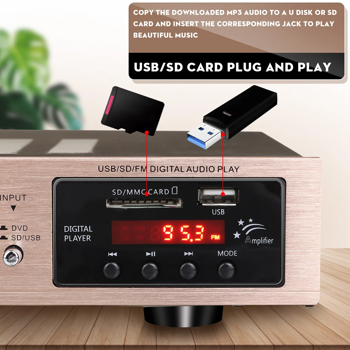 Sunbuck-amplificador de Áudio Amplificador com Controle Suporte para sd fm com 5 Canais Bluetooth Remoto Mmc Usb Display Lcd 2200w 220v - Image 4
