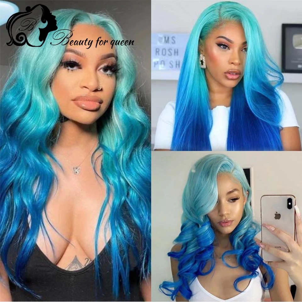 Blue Black Lace Front Wig Human Hair | Hd Blue Lace Front Human Hair Wigs -  Ombre - Aliexpress