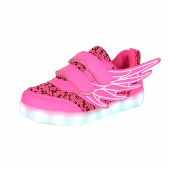 

2018 Fashion New USB Charging Led Children Shoes With Light Up Kids Boys&Girls Luminous Sneakers Glowing Shoes Wing Pink Blue