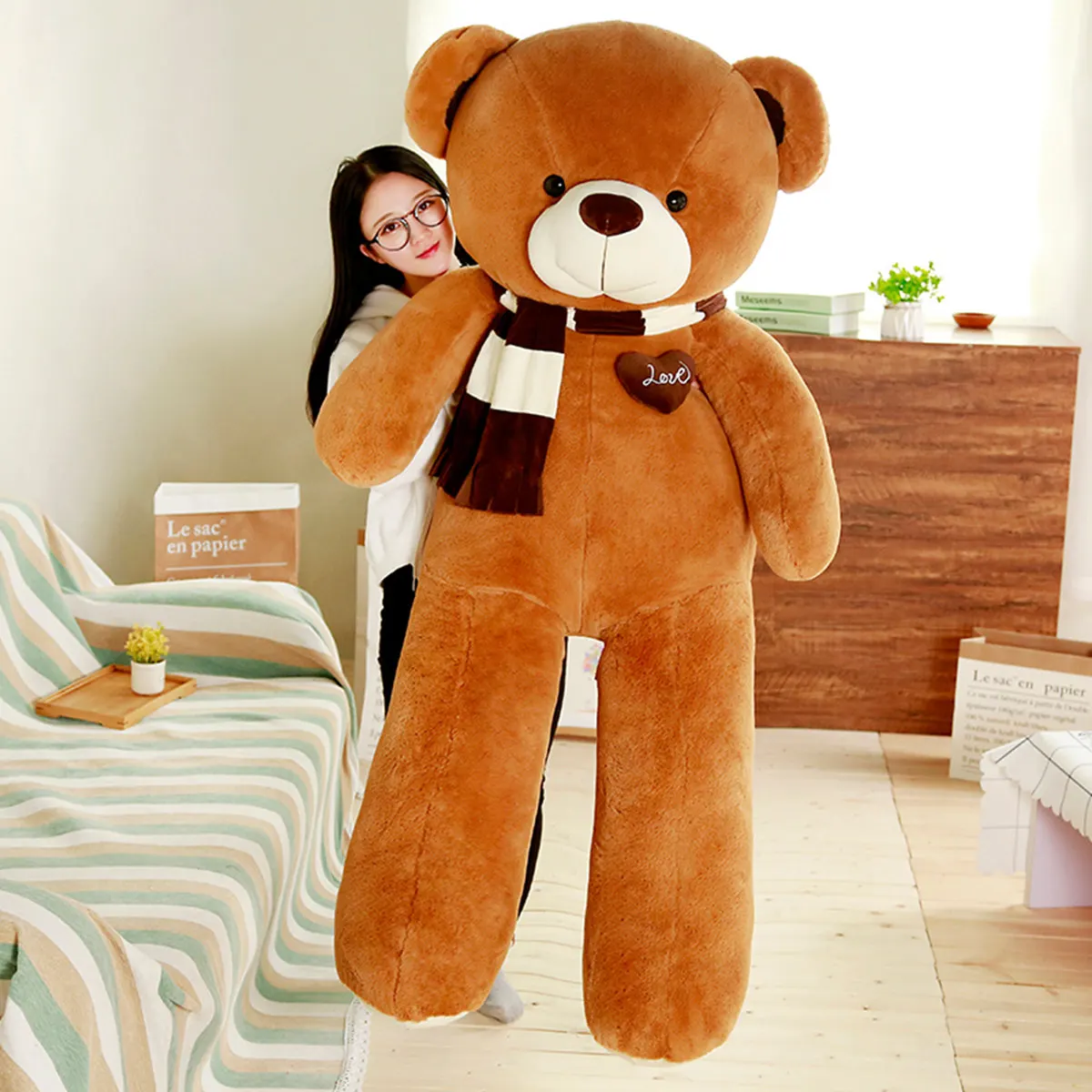 Giant Teddy Bear Plush Toys Stuffed Animals Soft Kawaii Scarf Heart Bear Hold Pillow Just6F