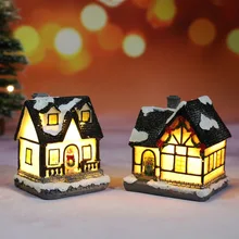 

Christmas House Gift Exquisite Luminous Resin Snow House Miniature House Landscape Decoration 2022 New Year Home Decoration