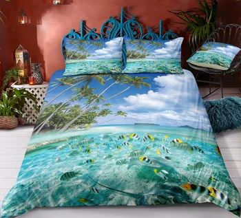

Underwater World Green Bedding Set Reactive Printing HD Duvet Cover Set 100% Cotton European and American Style 3 Pcs Quality G9