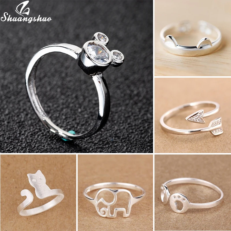 Shuangshuo, милое романтическое кольцо с животным, ювелирное изделие, серебряные кольца с Микки Маусом для женщин, модное женское милое регулируемое кольцо, подарок для девочек