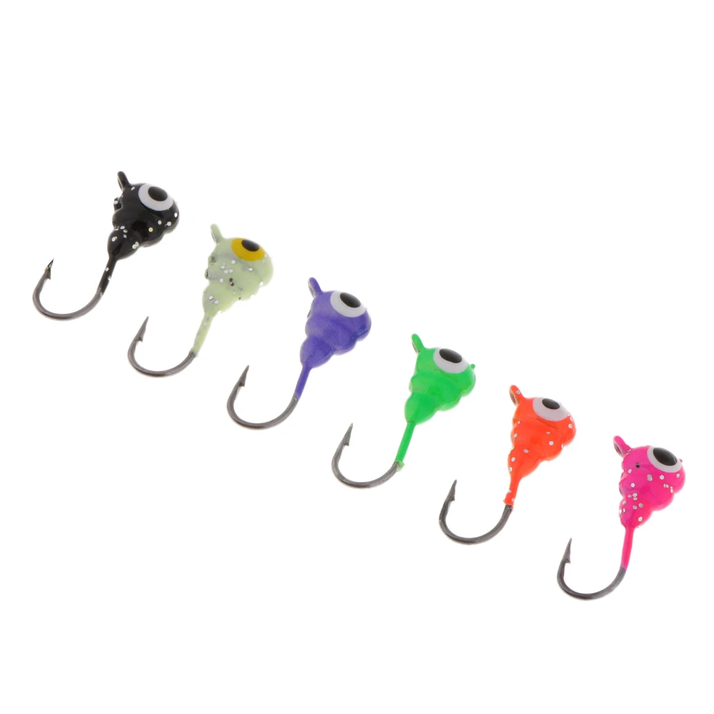6Pcs Ice Fishing Jigs Jigging Lure Lead Weighted Head Bait for Fishing Bass Pike Perch Walleye