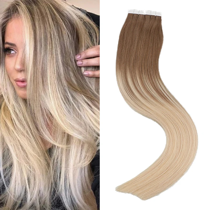 European Ombre Balayage Tape In Human Hair Extensions 100% Real Remy Human Hair Extensions Seamless Tape on Hair
