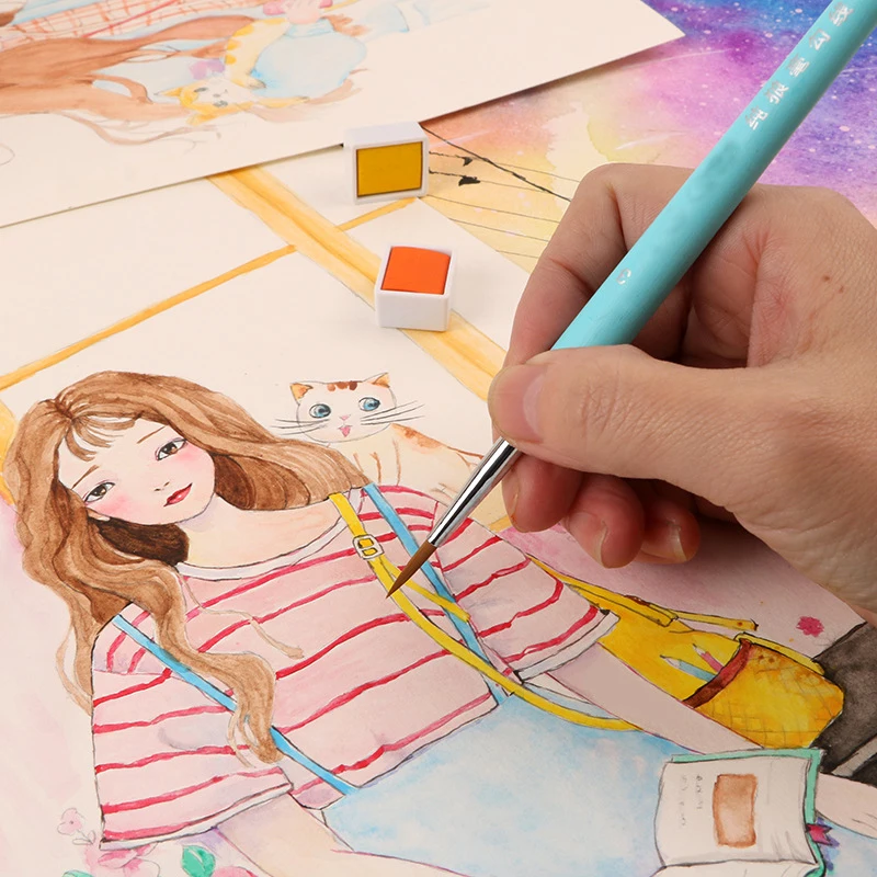 Pink Hook Line Pen with Soft Hair Bristles for Watercolor and Oil Painting – Extra Fine Weasel Hair Brush for Hand-Painted Artworks in Gouache and Acrylic