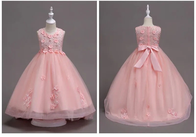 Кружевное детское платье с аппликацией для девочек; вечерние платья-пачки с цветочным принтом и бантом; платья принцессы для девочек; Vestido INS