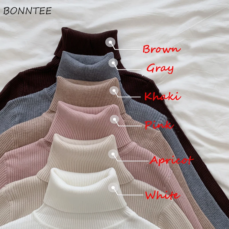 Пуловеры женские с высоким воротником вязаные эластичные облегающие