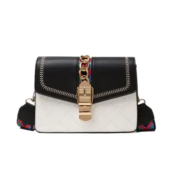 

New PU Leather Contrast Color Crossbody Bags for Women 2019 Chain Shoulder Bag Ladies Purses Messenger Handbag Cross Body Clutch