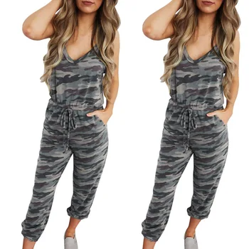 

New Casual Women Sports Yoga Workout Jumpsuits Bandage Camouflage Print Playsuit Pants Camo Gym Strappy Jumpsuit Loose Rompers