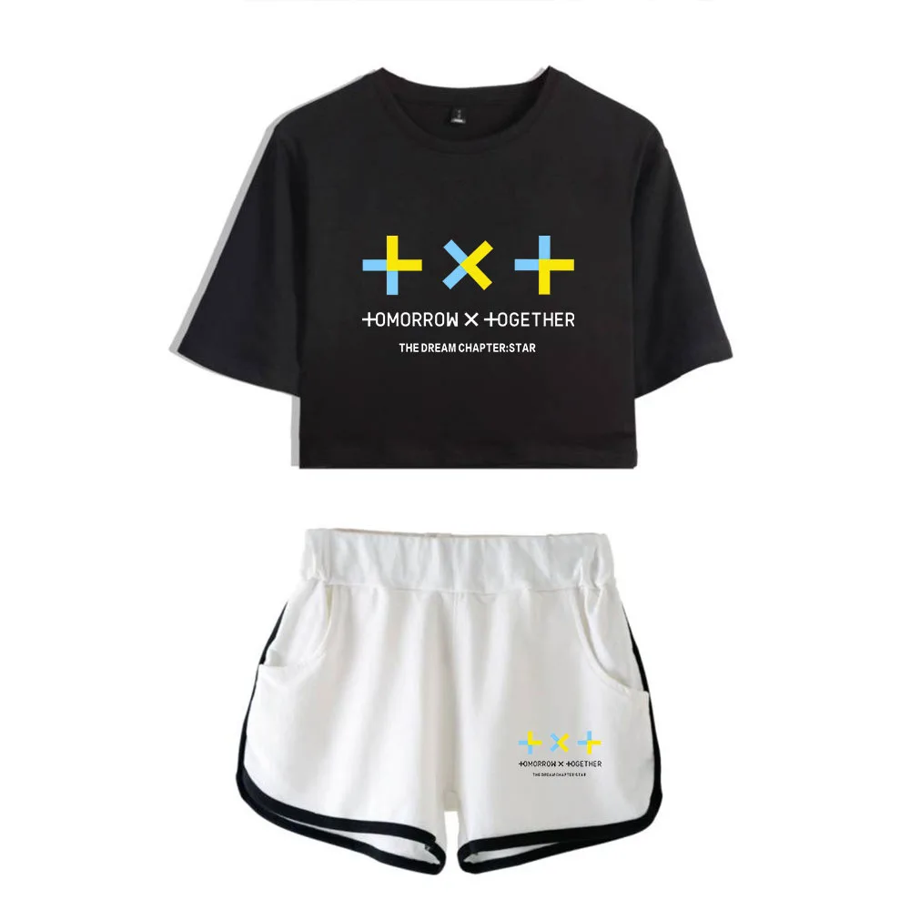 black3 Новые KPOP TXT Together укороченные футболки костюм женский дропшиппинг - Цвет: black3
