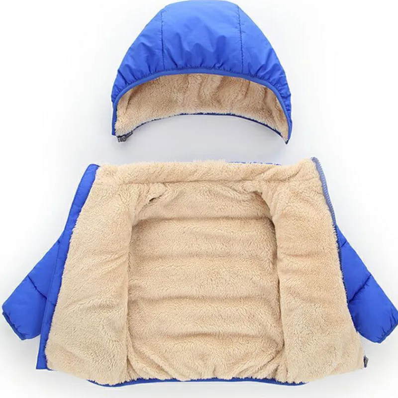 Abrigo de color sólido para niños, chaqueta acolchada de algodón con capucha y frente abierto con cremallera para niños y niñas, negro/azul real oscuro/rojo_voghion.com