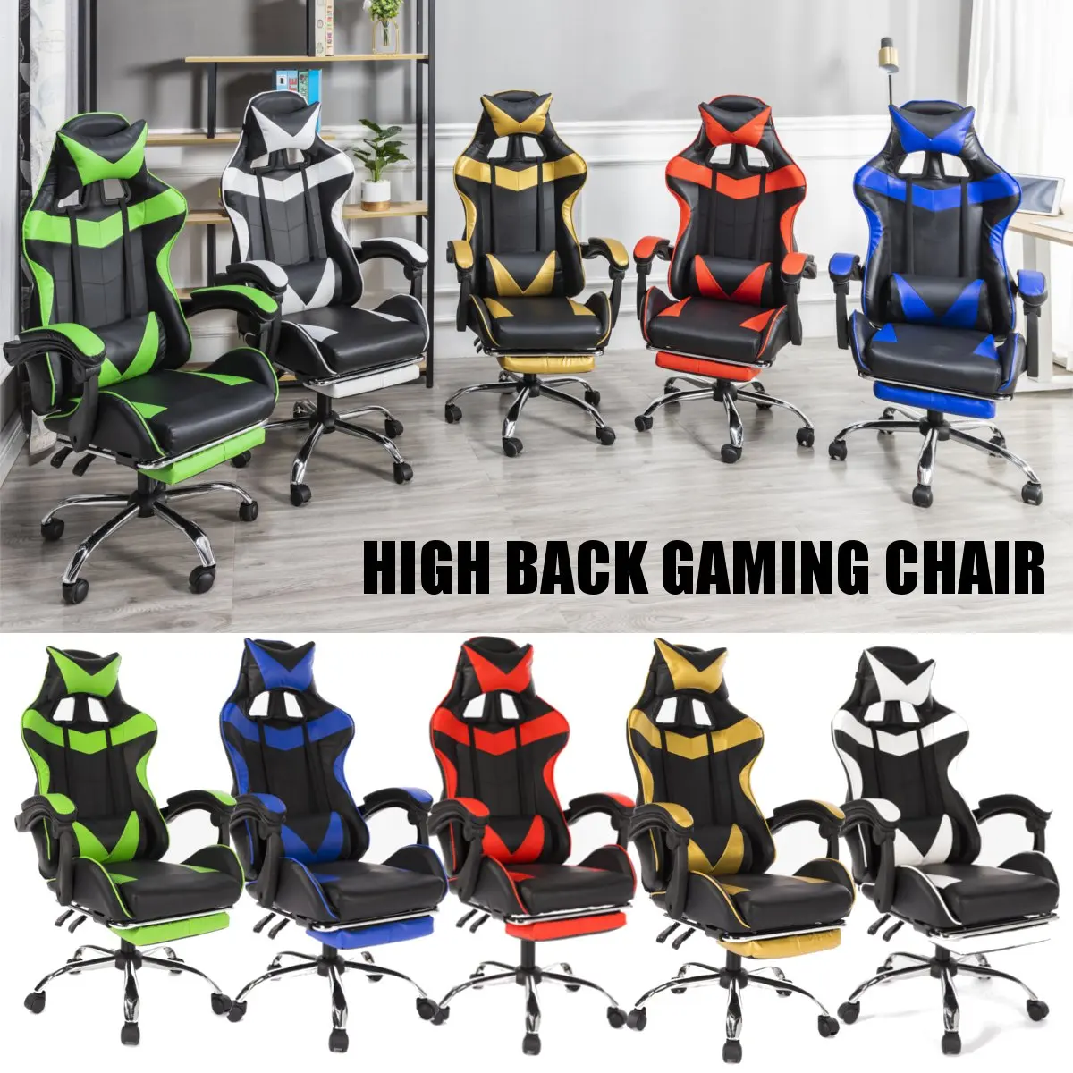 Imagen de 5 Colors PU Leather Racing Gaming Chair Office High Back Ergonomic Recliner With Footrest Professional Computer Chair Furniture