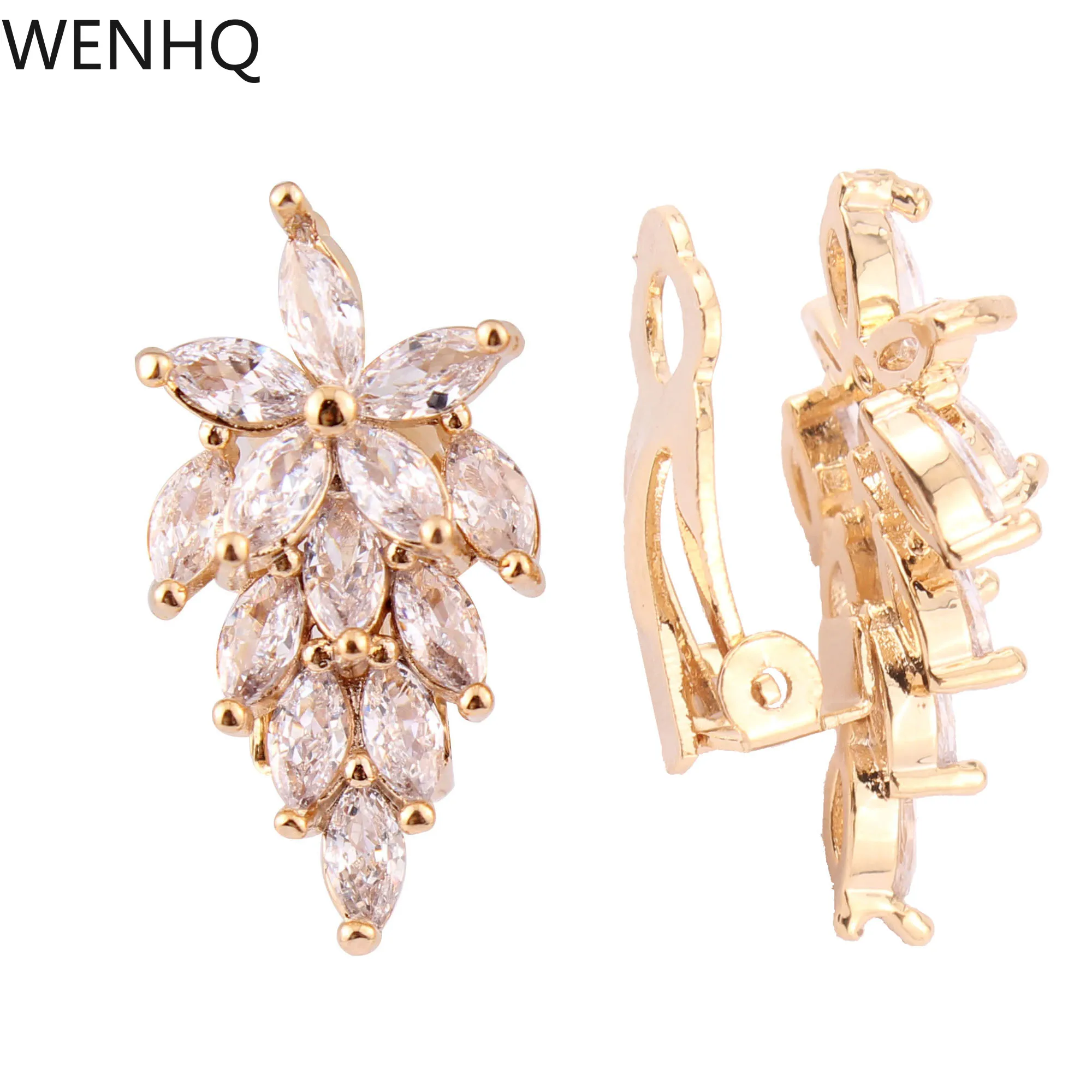 AAA CZ Leaf Shape Clip on Earrings Not Pierced For Women Girls Luxury Fashion Bridal Wedding Ear Cuff Earrings Good Gift