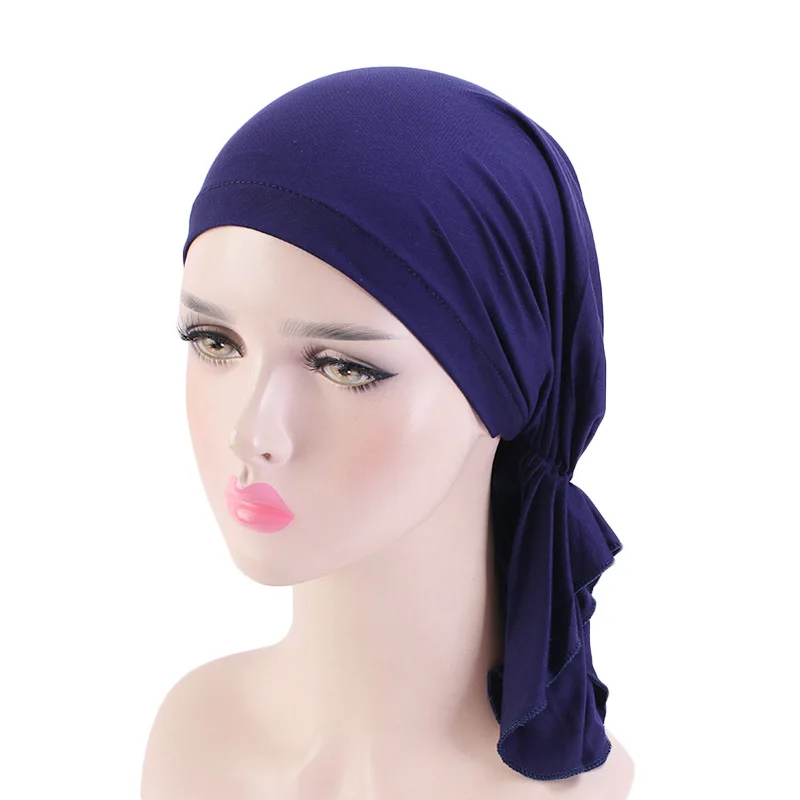 Muslim Bamboo Pre-Tied Scarf Chemo Bonnet Caps Women Turban Hat Headwear Headscarf Wrap Cancer Bandanas Hair Accessories