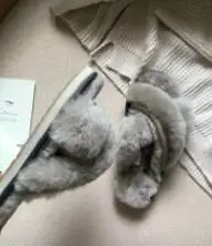 Женские тапочки; пушистые плюшевые тапочки; Вьетнамки; зимние сандалии из натуральной шерсти; Роскошные брендовые туфли на меху для девочек; 18 см; шерсть - Цвет: as show