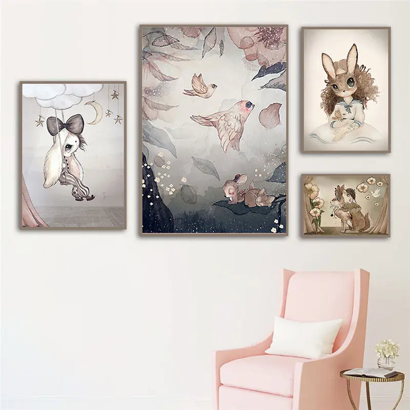 Nordic-Lovely-Sweet-Home-Decor-Nordic-Canvas-Painting-Wall-Art-Poster-Rabbit-Girls-Boys-Picture-Cartoon (1)