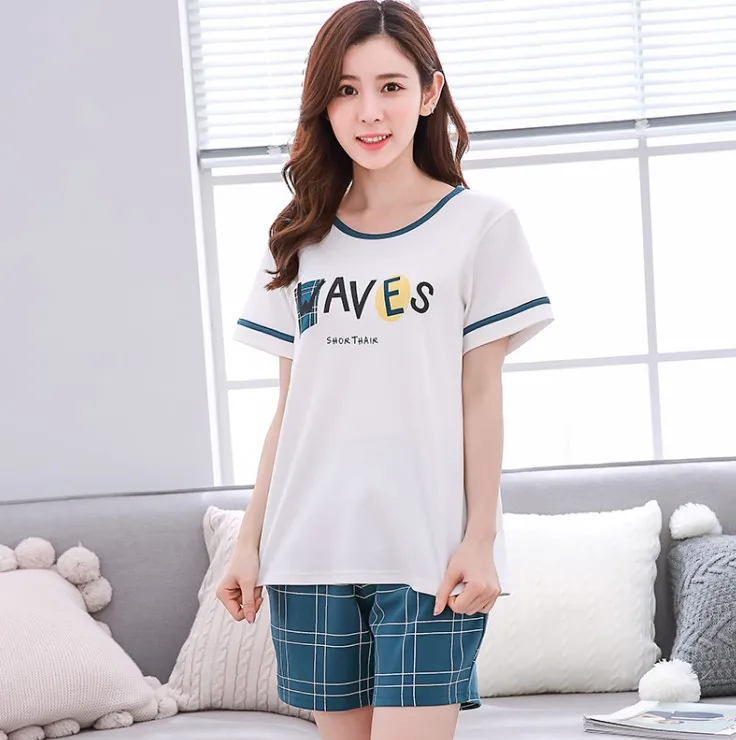 9920 Домашняя одежда с героями мультфильмов, домашний костюм, одежда для сна, пижамные комплекты с коротким рукавом, пижамы для молодых женщин, клетчатые женские пижамы с принтом, костюмы - Цвет: 9920