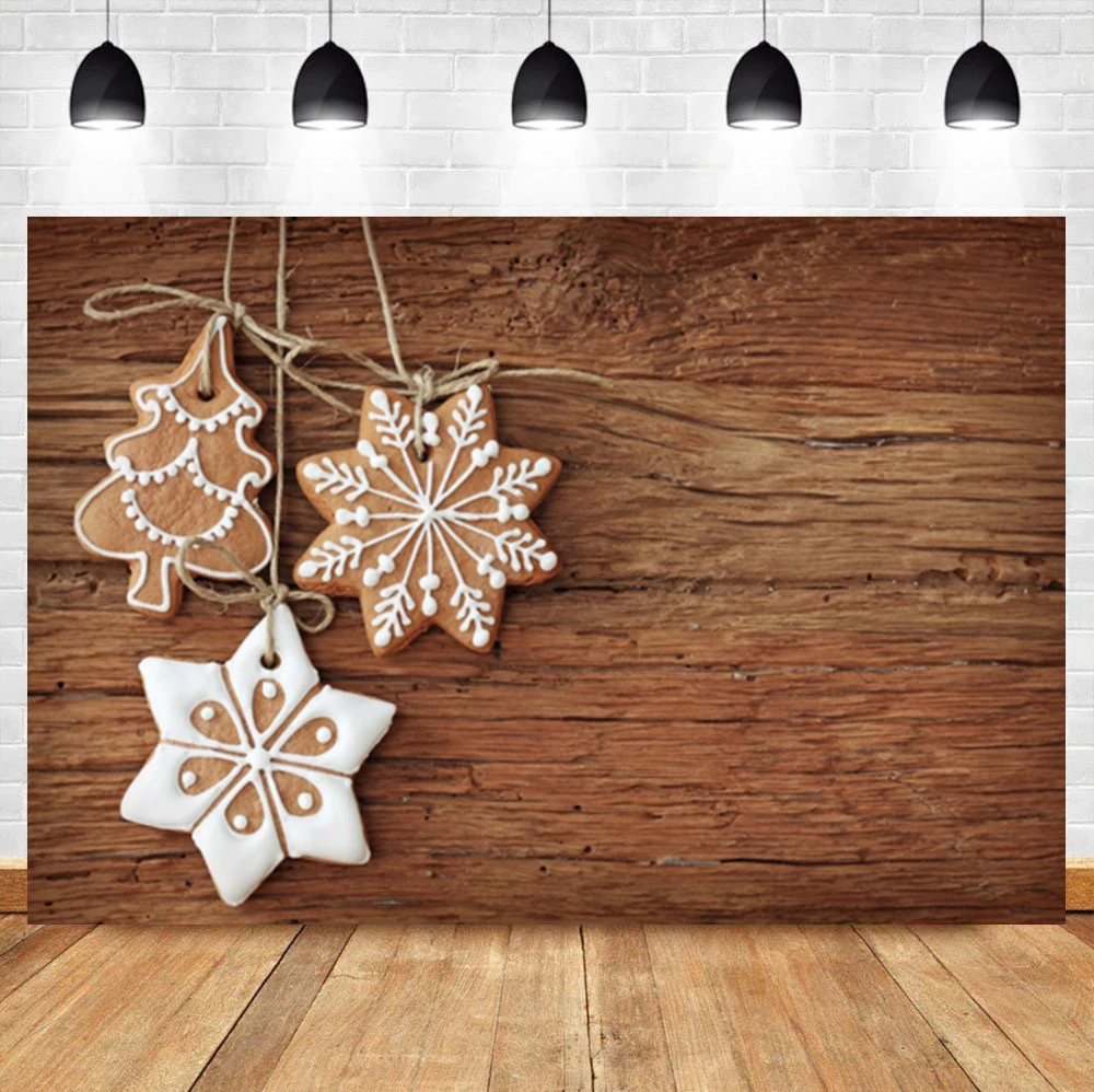 

Laeacco Christmas Retro Wooden Board Cartoon Tree Snowflake Birthday Birthday Photographic Photo Background For Photo Studio