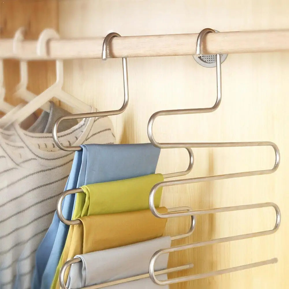 

5 layers S Shape Clothes Hangers Pants Storage Hangers Cloth Rack 1PC Organizer Closet Multilayer Storage P1V9