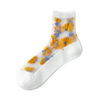 

3Pairs/Lot Socks Spring Summer 2020 Socks Thin Female Models Glass Wool Short Flower Socks Ladies Sunflower Socks Femmal