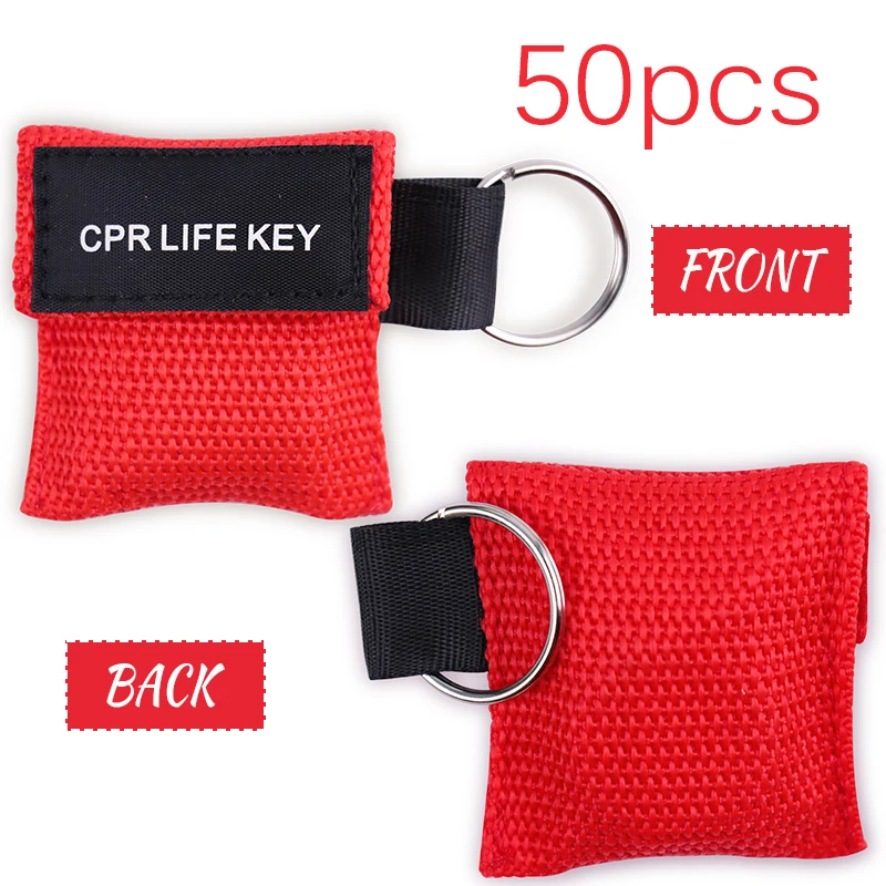 Маска для реаниматора CPR 50/20 P, одноразовая маска для первой помощи, маска для реаниматора, тренировочная маска для дыхания, дыхательная маска для рта, односторонний инструмент с клапаном - Цвет: 50pcs Red