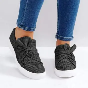 

Drop Shipping Women's bow solid color knitted fabric casual fashion loafers comfortable breathable roman shoes