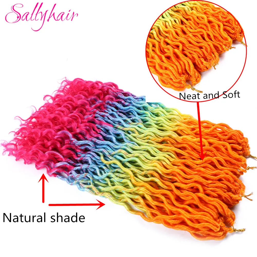 Sallyhair 24 Strands/Pack Faux Locs Curly Crochet Braids Hair Extension Synthetic Soft Ombre Braiding Hair Blue Pink Loose End