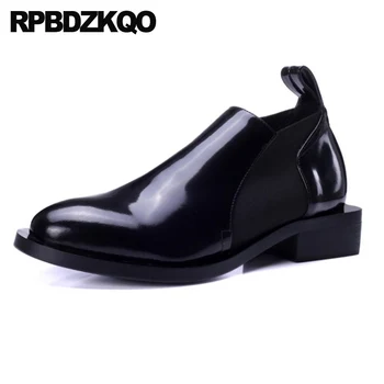 

autumn patent leather booties chelsea shoes black winter women ankle boots 2019 round toe faux fur chunky slip on suede japanese