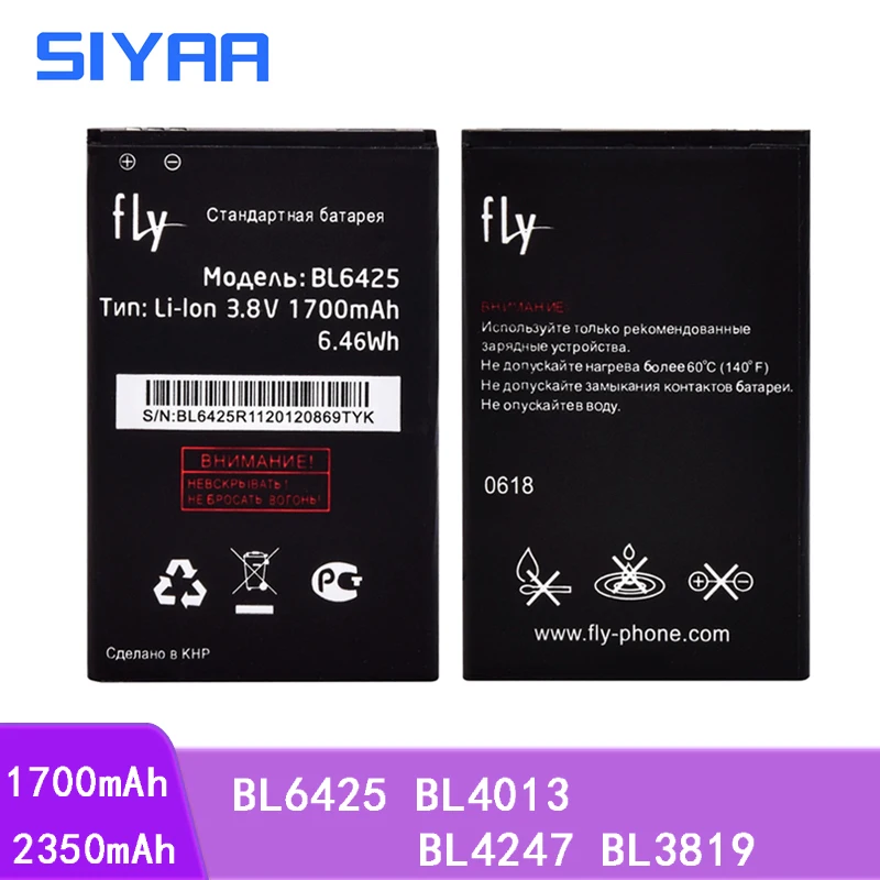 SIYAA мобильного телефона Батарея BL6425 BL4013 BL4247 BL3819 для FLY IQ441 IQ442 IQ4514 FS454 Nimbus8 IQ 441 IQ 442 литий-ионный аккумулятор Batarya