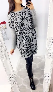 

hirigin new fashion Women’s Casual Long Sleeve Crewneck dresses female printed ladies Long Loose Pullover Dress Autumn Winter