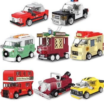 

Building Blocks City Series 4pcs Bus Cable Car Racing Car Set Creator Pull Back Vehicle Blocks Bricks Toys For Kids Gifts