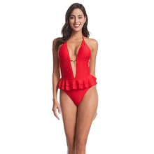 Новинка, сексуальный Одноцветный Купальник для женщин с глубоким v-образным вырезом, купальник с открытой спиной и лямкой через шею, S-XL, для девушек, монокини, пляжная одежда