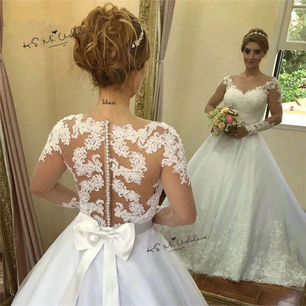 

Vestidos de Novia 2020 Elegant Wedding Dress Long Sleeve Lace Bow Princess Bridal Gowns Abiti da Sposa Custom Made Hot Sale