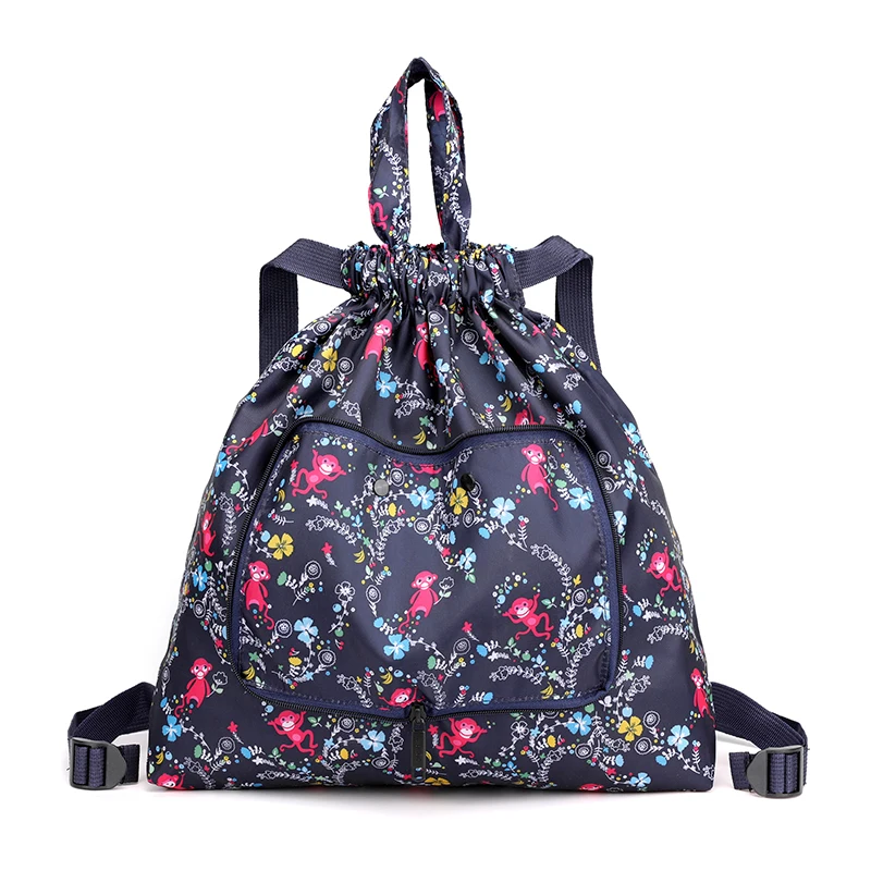 Foldable Floral Waterproof String Backpack For Gym Workout Outdoor Running Travel School Eco Friendly Shopping Bags With Zipper 18