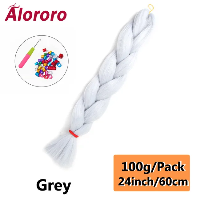 Alororo Synthetic Kanekalon Hair 24 Inch Ombre Extensions Hair for Braids Afro Blue Pink Purple Crochet Braiding Hair Wholesale 24inches-GREY