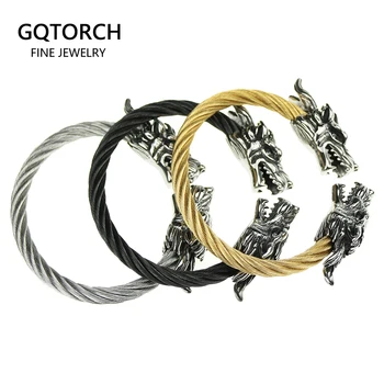 

Vintage Punk 316l Stainless Steel Dragon Bracelets For Men Jewelry With Twisted Cable Bangle Mens Accessories Bracelet