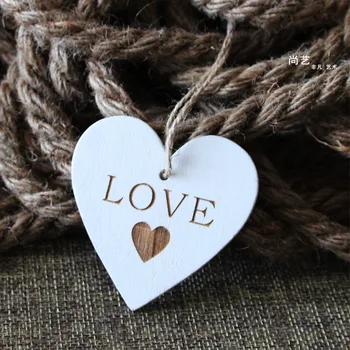

20pcs 60mm Wood White Love Heart Pendant Tags For Vintage Wedding Decorations