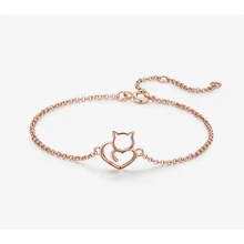 Милый браслет с котом, покрытый розовым золотом, Стерлинговое Серебро, S925 браслет, Женские Ювелирные изделия